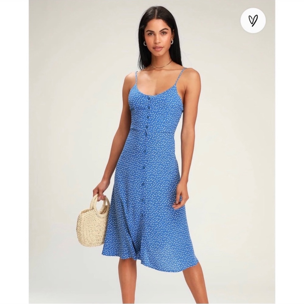 ROLLA'S Blue Polka Dot Midi Dress